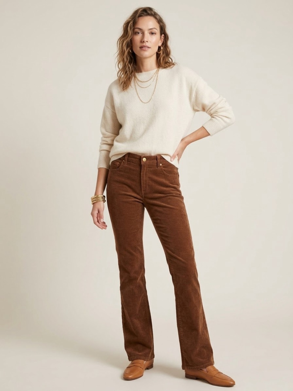 Joseph Paris Tan Brown Stretch Corduroy Flare Leg Pants Size Medium Made France